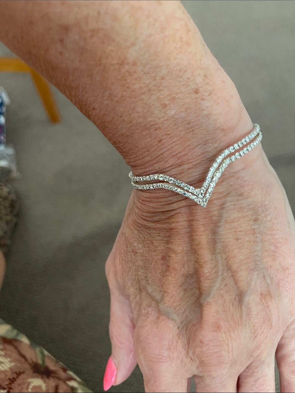 Silver Rhinestone V-Front Cuff Bracelet - Picture 3 of 5